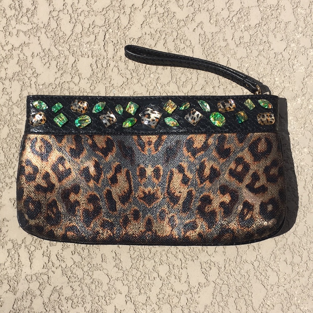 Christian Audigier Animal Print Clutch 11” x 6.5” Rhinestones Beaded